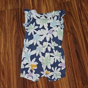 5 For $25 Carter's Blue and White Floral Romper With Flutter Sleeves Size 9M